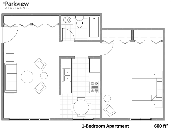 1BD/1BA - Parkview Apartments