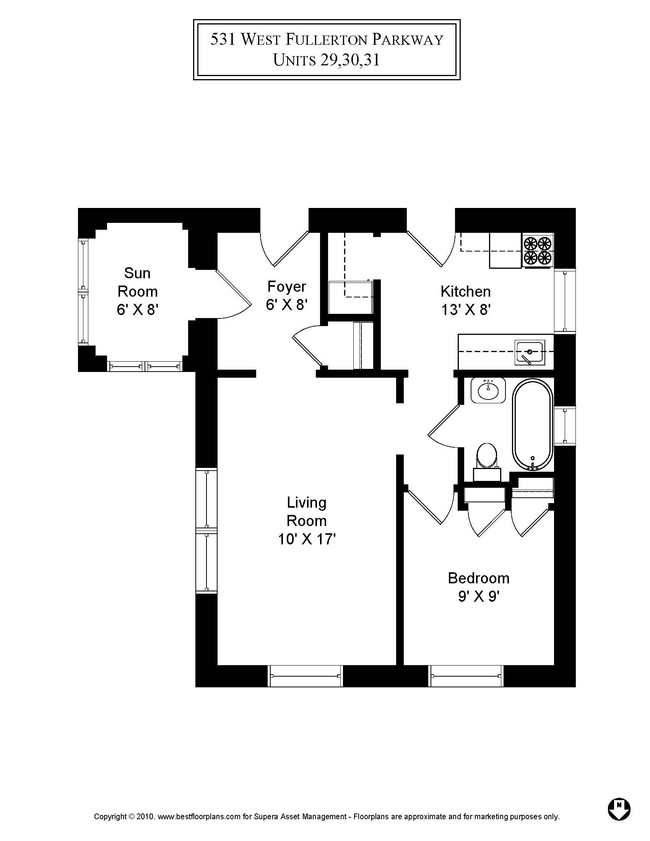1 Bedroom / 1 Bath / 553 Sq.Ft. - 523-31 W. Fullerton