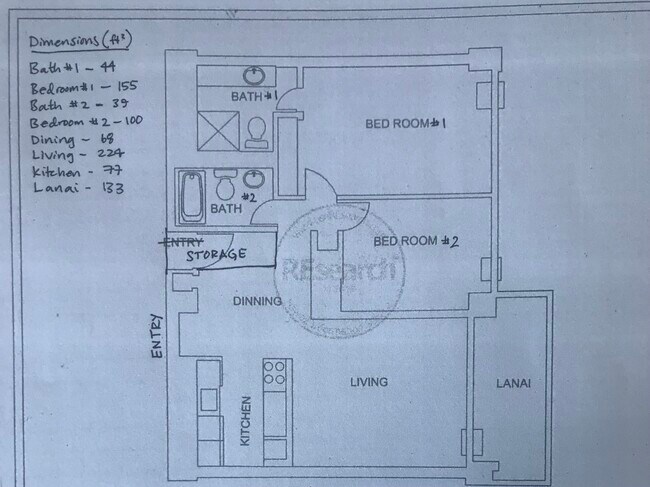 Floor Plan w/Dimensions - 2333 Kapiolani Blvd