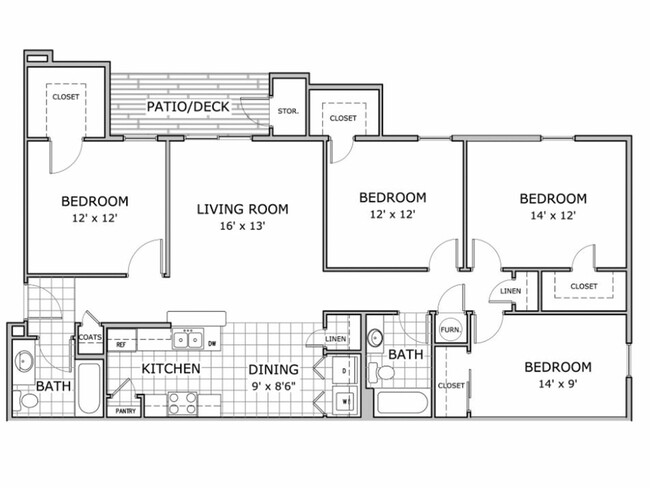 Four-Bedroom-Phase-One-Floor-Plan-Battlefield-Park-Apartments - Battlefield Park Apartments