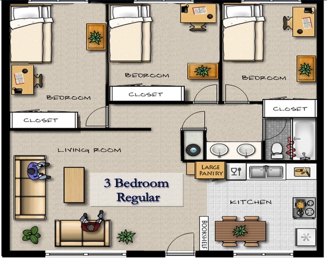 3 Bedroom Regular – Vaulted or Garden Style - King Henry Apartments- BYU Student Housing