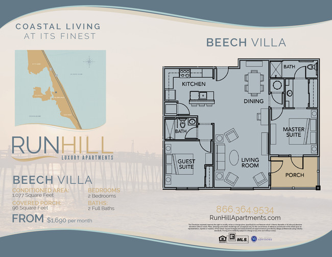 2BR/2BA Floor Plan - Run Hill Luxury Apartments