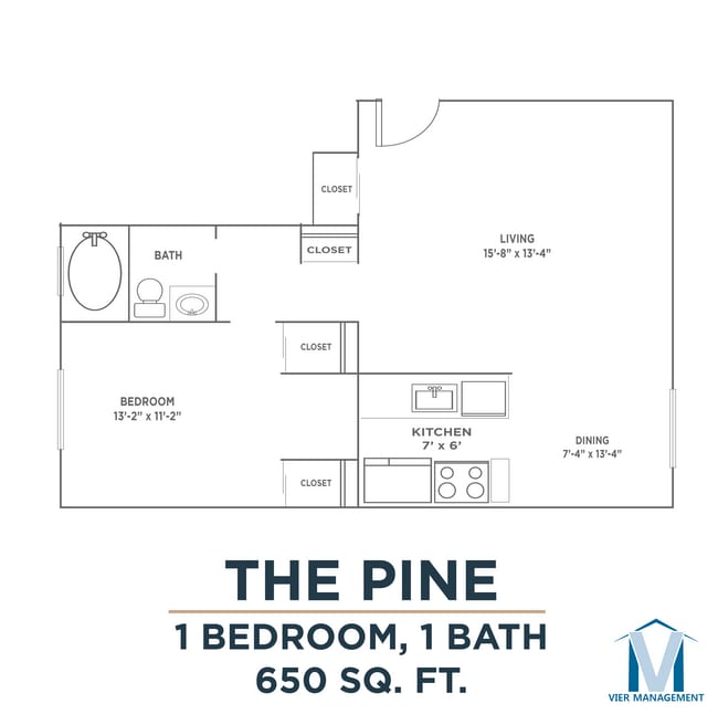2 Bedroom Floorplan_The Oak_The Pine 1X1.png - Centennial Woods Apartments