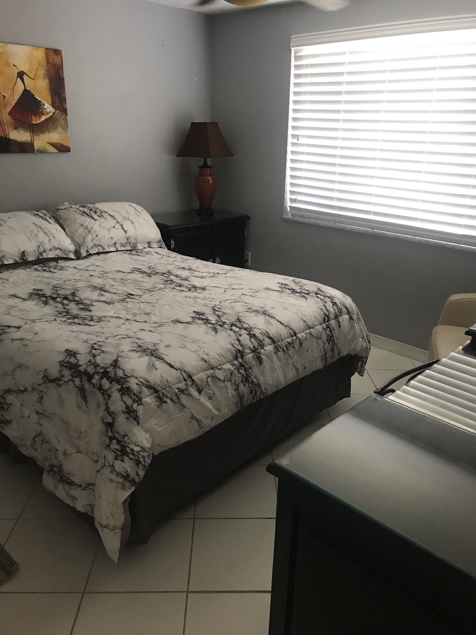 2nd bedroom. Queen size bed with canal water view. Vanity, night stand, closet and TV - 3931 Sail Dr