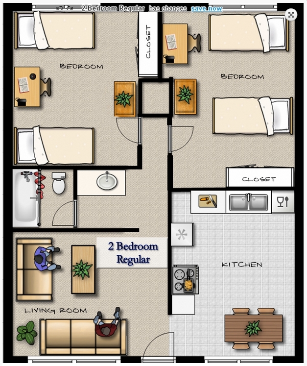 2 Bedroom Regular – Vaulted or Garden - King Henry Apartments- BYU Student Housing