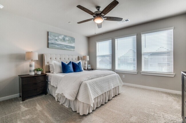 Spacious bedroom with plush carpeting and natural light - Canvas at Denton