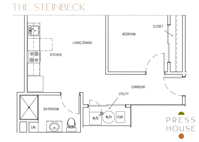 Explore The Steinbeck's thoughtfully designed floor plan for modern city living. - Press House Apartments