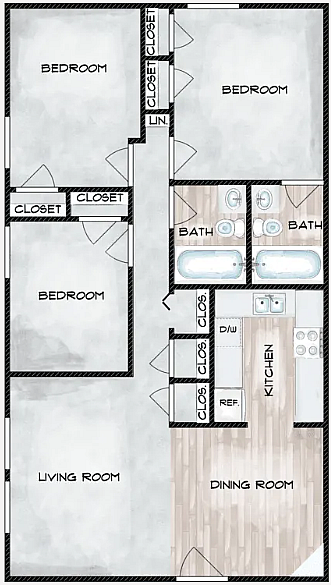 3 Bedroom Floorplan - Valley Bend Apartments