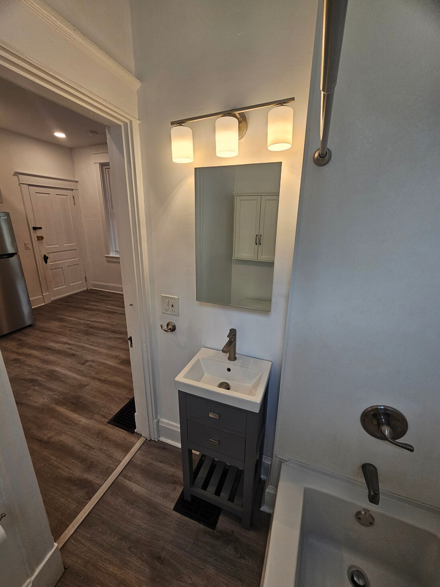 Bathroom sink and medicine cabinet. - 3914 S Madison Ave