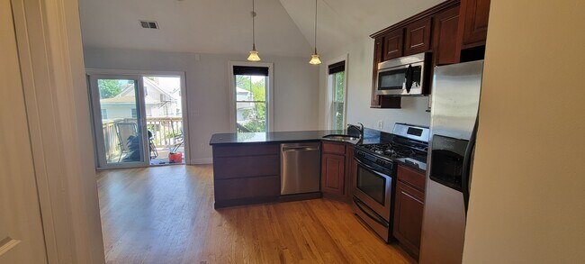 Kitchen and living room, vaulted ceilings - 46 Newport St