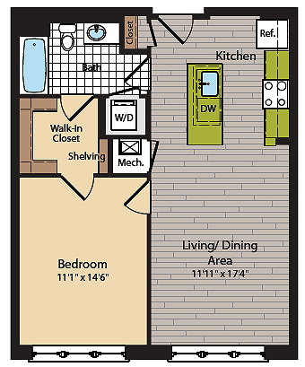 1 Bedroom Floor Plan | Washington DC Apartments | 360H Street 1 - 360H Street