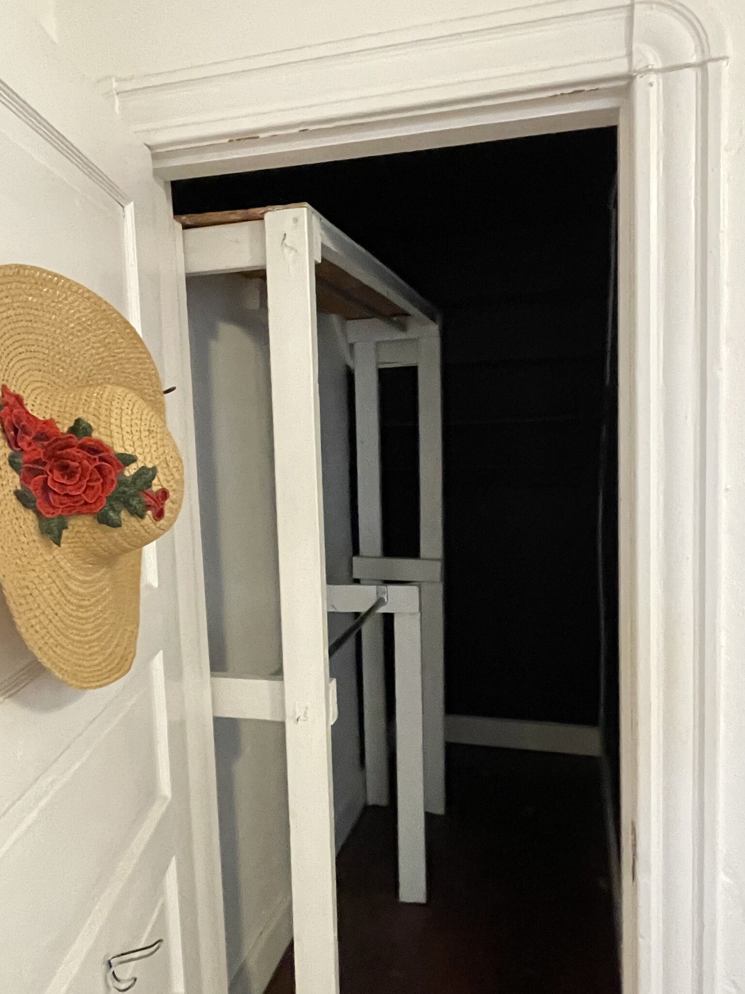 Walk-in closet with two rows of hanging space. Lights up perfectly with string lights! - 5313 Magnolia Ave