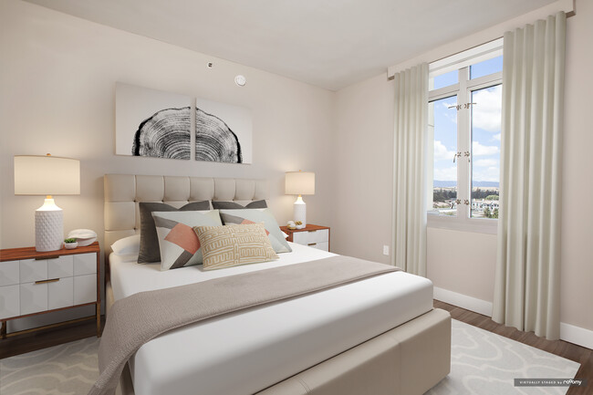 Signature Collection Bedroom with Hard Surface Vinyl Plank Flooring - Avalon Towers on the Peninsula