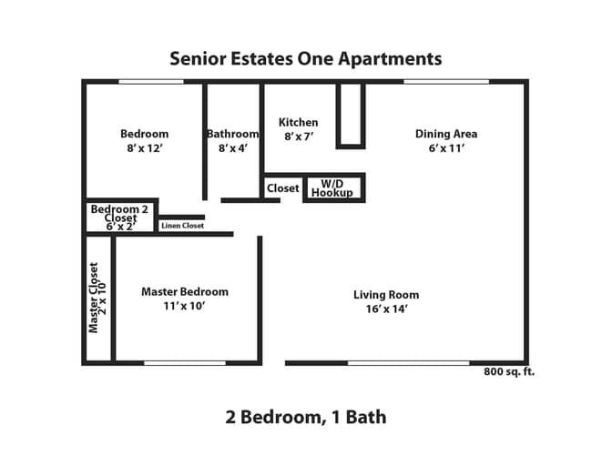 Two Bedroom One Bathroom Floor Plan - Senior Estates 1