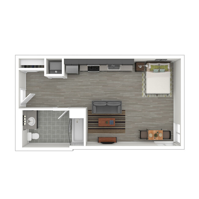 S8 - Staged Studio Floor Plan - 446 SF - Catalina West Adams