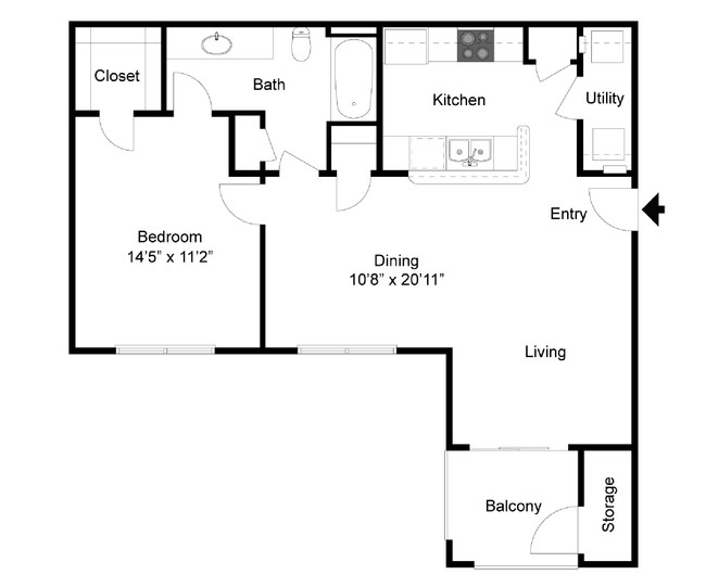 1 Bed Floor 2D - Highpoint at Pella