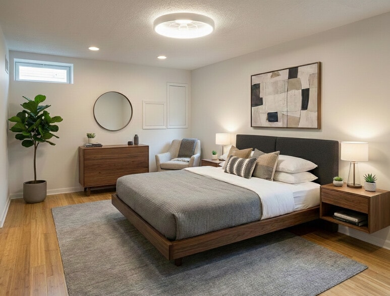 Spacious bedroom fits queen or king bed with TV mounting outlets and room for dressers and furniture - 6471 Grommet Dr