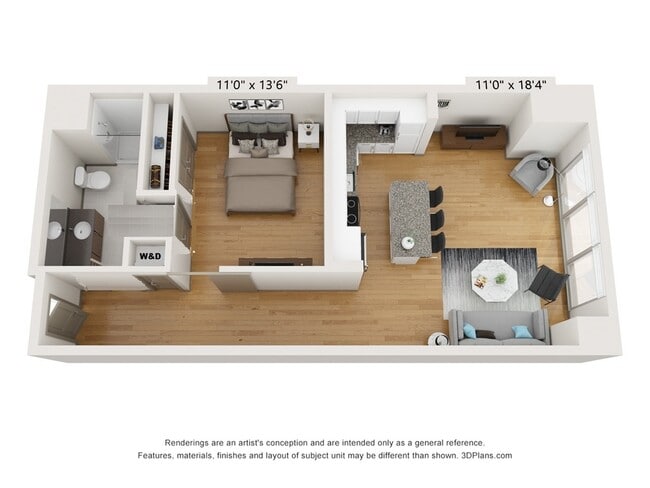 1-Bedroom 1-Bathroom | 805 sqft - The Collins
