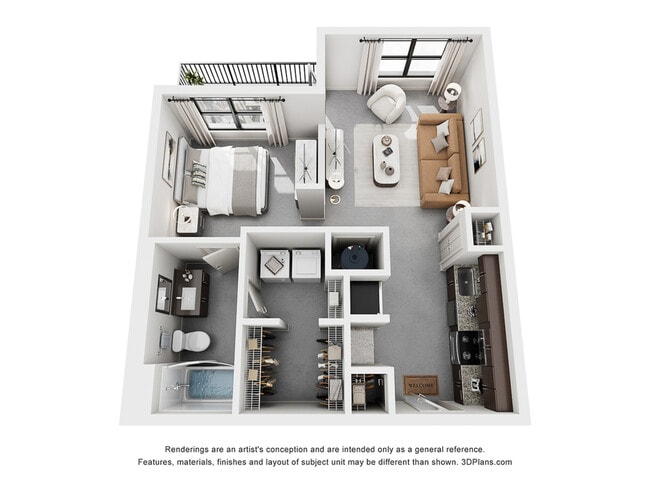 The Whitney Floor Plan | 1 Bedroom with 1 Bath | 726 - 1,600 sq ft | Cottonwood Westside Apartments - Cottonwood Westside