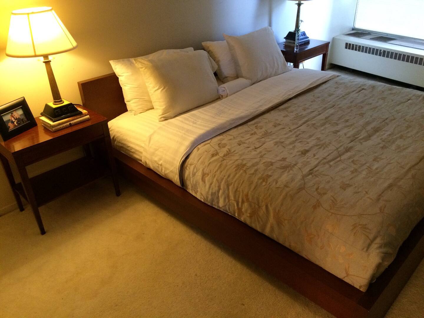 Bedroom with river view, king bed with memory foam mattress and walk in closet - 8200 E Jefferson Ave