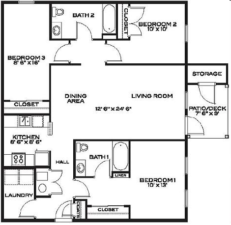 3BR/2BA - Canterbury House Apartments - Baton Rouge