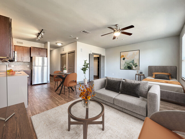 Experience chic studio living with an open-concept layout that maximizes space and style. - Midtown Houston Living