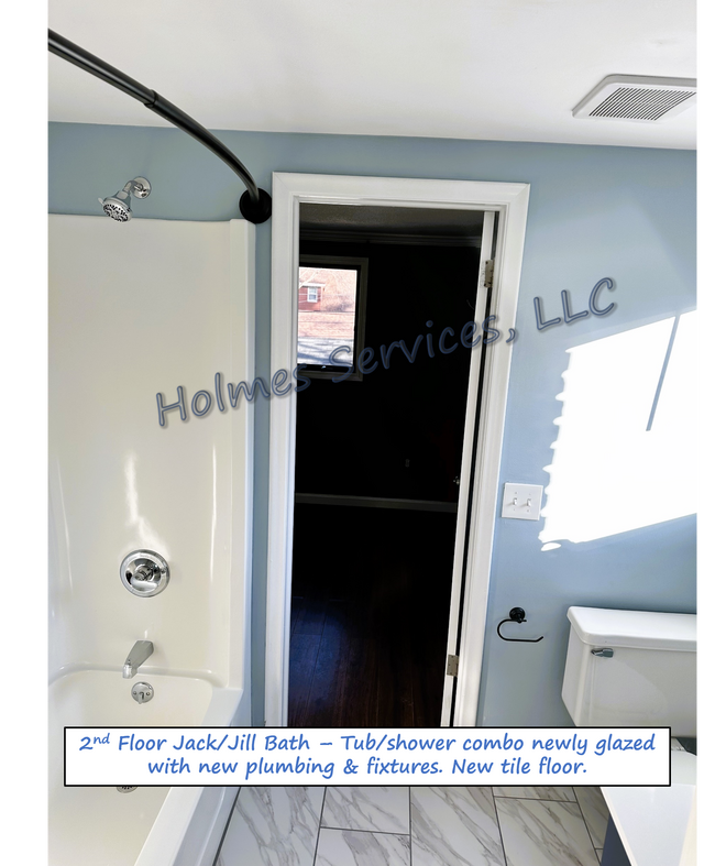 Upper bath - freshly glazed shower/tub combo, new faucets, plumbing & hardware. - 619 S Gainsborough Ave