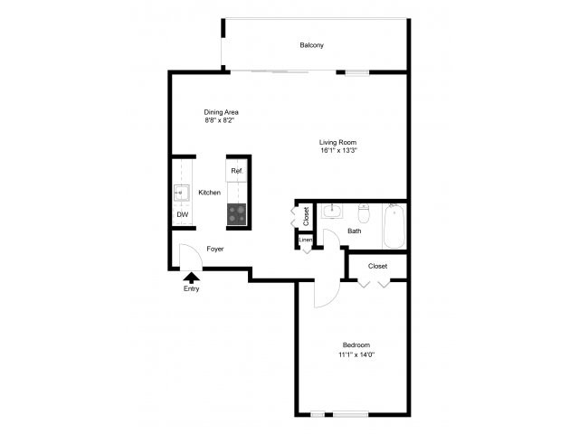 One bedroom floor plan - Lake Club Apartments