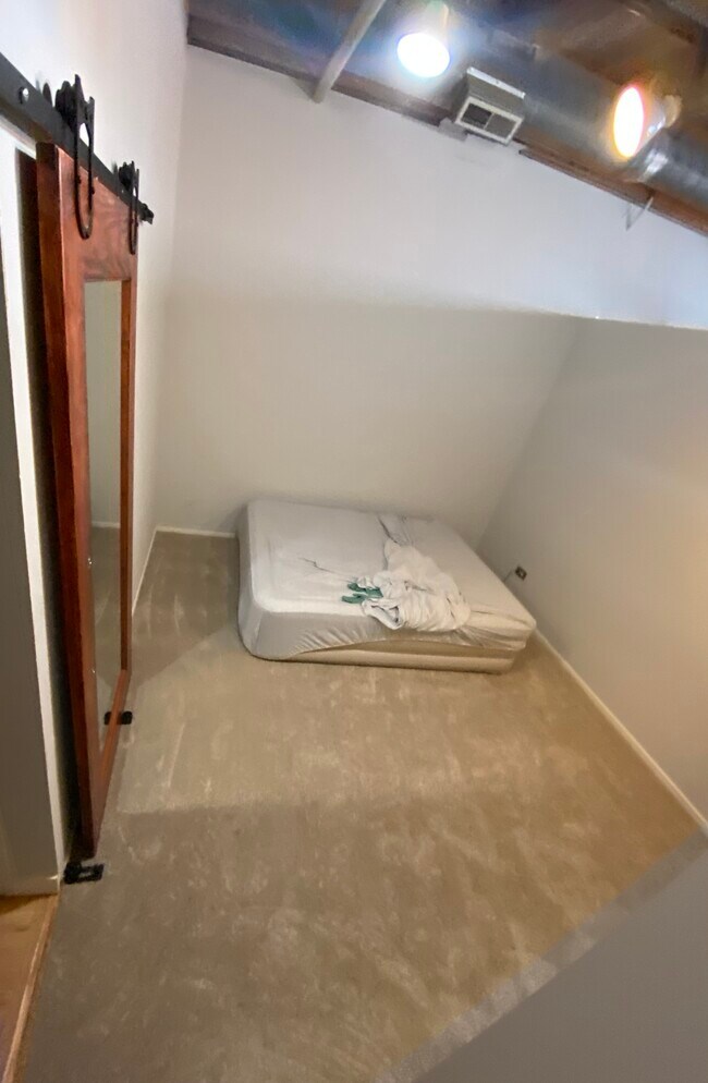 Brand new carpet. Comfortably fits Queen (pictured) and King mattress. TV, dresser, chair, etc - 1801 S Michigan Ave