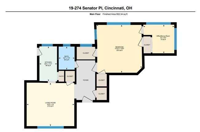 1x1 with Office Floorplan - Units 3,6,9,12,16,19 - 274 Senator Place