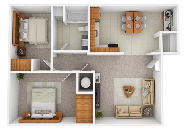 2 Bed / 1 Bath Floor Plan - Kimberly Square - Fully Occupied
