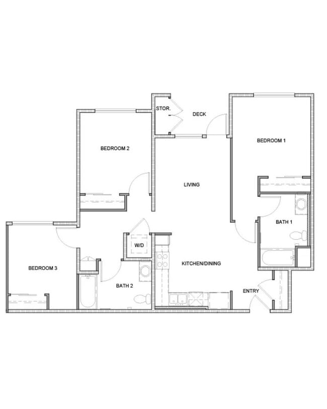 Three Bedroom, Two Bath - Parkside Flats