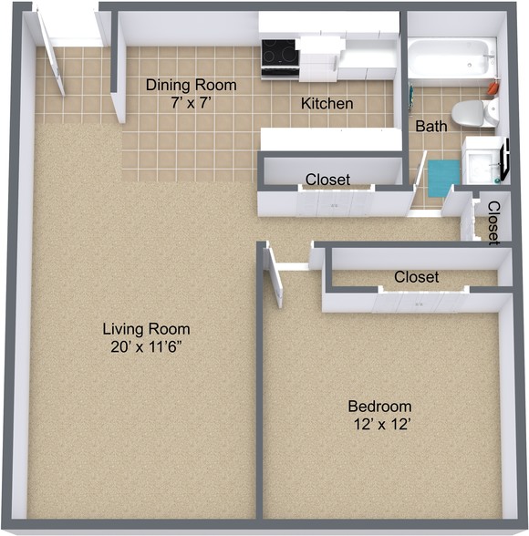 1BR, 1BA - Traditional - Sterling Troy Apartments