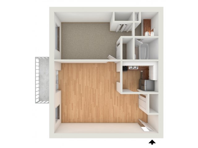 One bedroom floor plan - Gayley Park Apartments