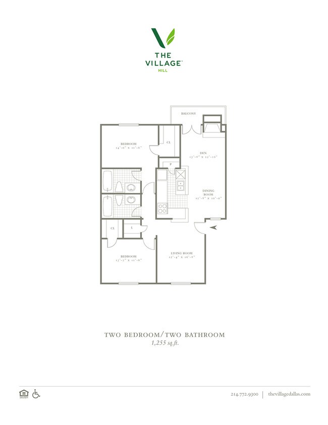 Two Bedroom/Two Bath - 1255sf - The Village Hill