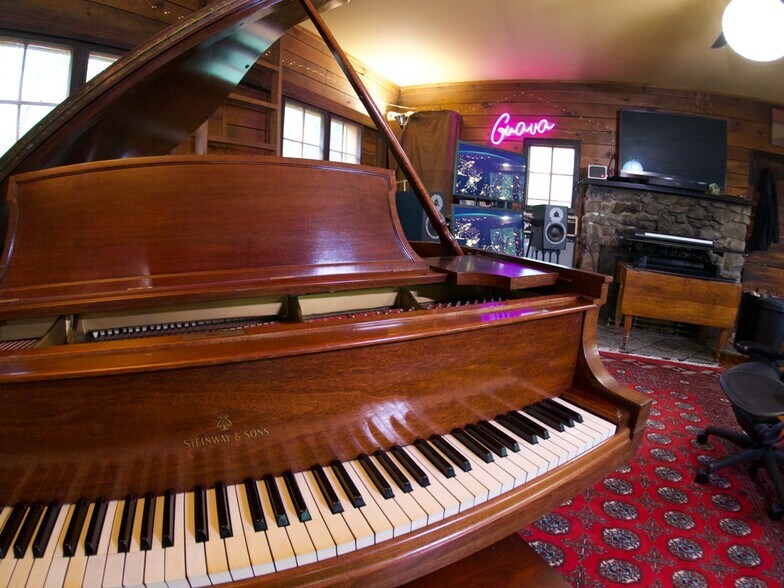 Baby Grand piano (1926 Steinway) and recording gear in the main studio loft - 20 Victoria Way