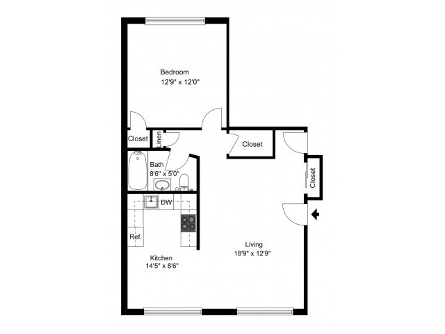 One Bedroom Floor Plan - Mill Creek Village Apartments