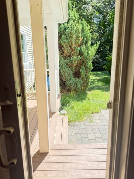 View out bedroom sliders to front yard - 20 Partridge Ln