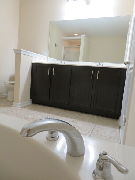 Master Bath garden tub across from espresso double sink vanity - 2496 Stadium Dr