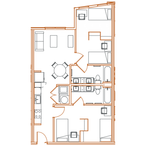 B3 Floor Plan - 2 Bedroom, 2 Bath | 4 Residents - Point North