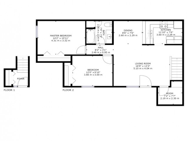 2 Bedroom 1 Bathroom - King & Main Apartments