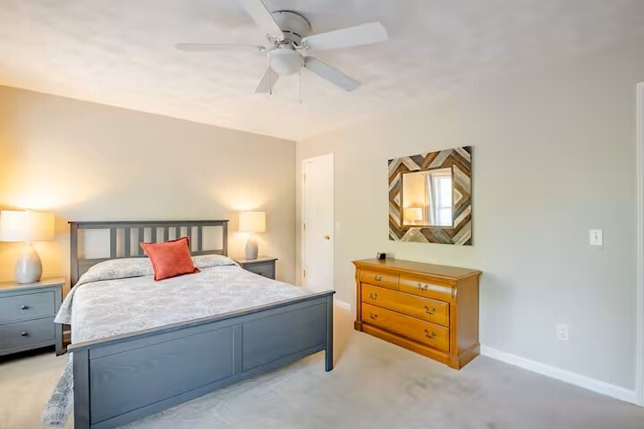 Two end tables with lights as well as ceiling fan with light. - 515 School Ln