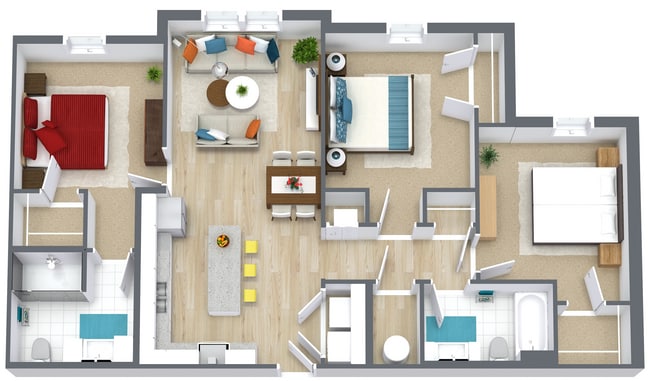 Fulham 3 Bedroom - Level 1 - 3D Floor Plan.jpg - Fulham Terrace