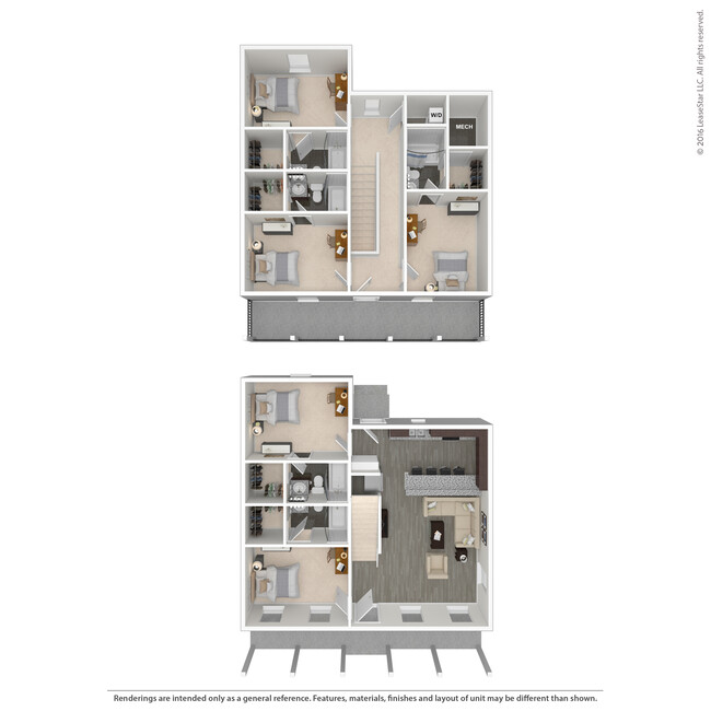 5 Bed Cottage Upper Deck 3D Floorplan - Arlington Cottages and Townhomes