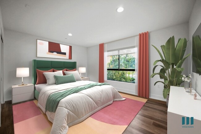 Bedroom with Large-Size Windows, Vinyl Flooring, and Recessed Lighting - Hudson Lux by Wiseman