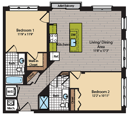 2 Bedroom Floor Plan | Apartments In Washington DC | 360H Street 5 - 360H Street