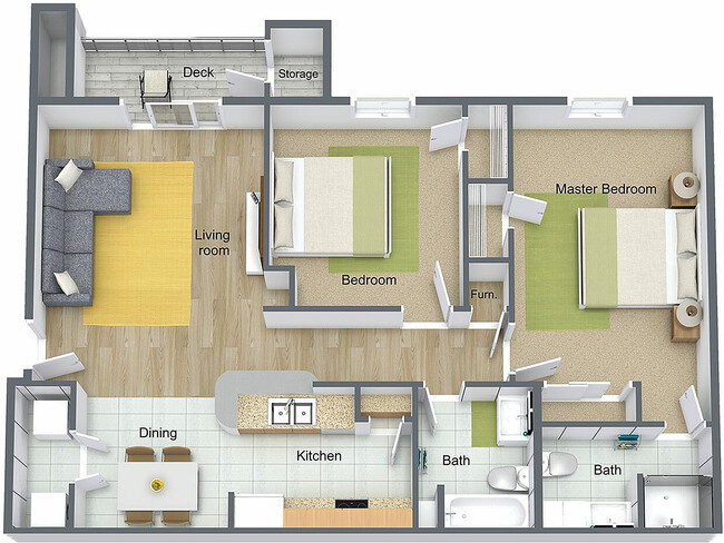 2x2A | Explore this contemporary apartment layout, designed for modern living. - Tall Grass Apartments