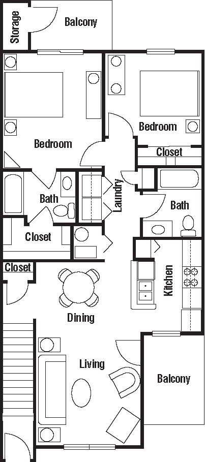 Two Bedroom/Two Bath Second Level - North Lake Apartment Homes