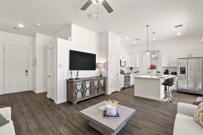 Two Bedroom Tortolita Floorplan Living Room and Kitchen - Casitas on Catalina