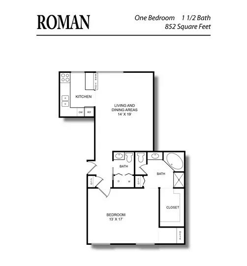 Chateau Floor Plan - Roman 852 sq. ft..jpg - Chateau in the Woods